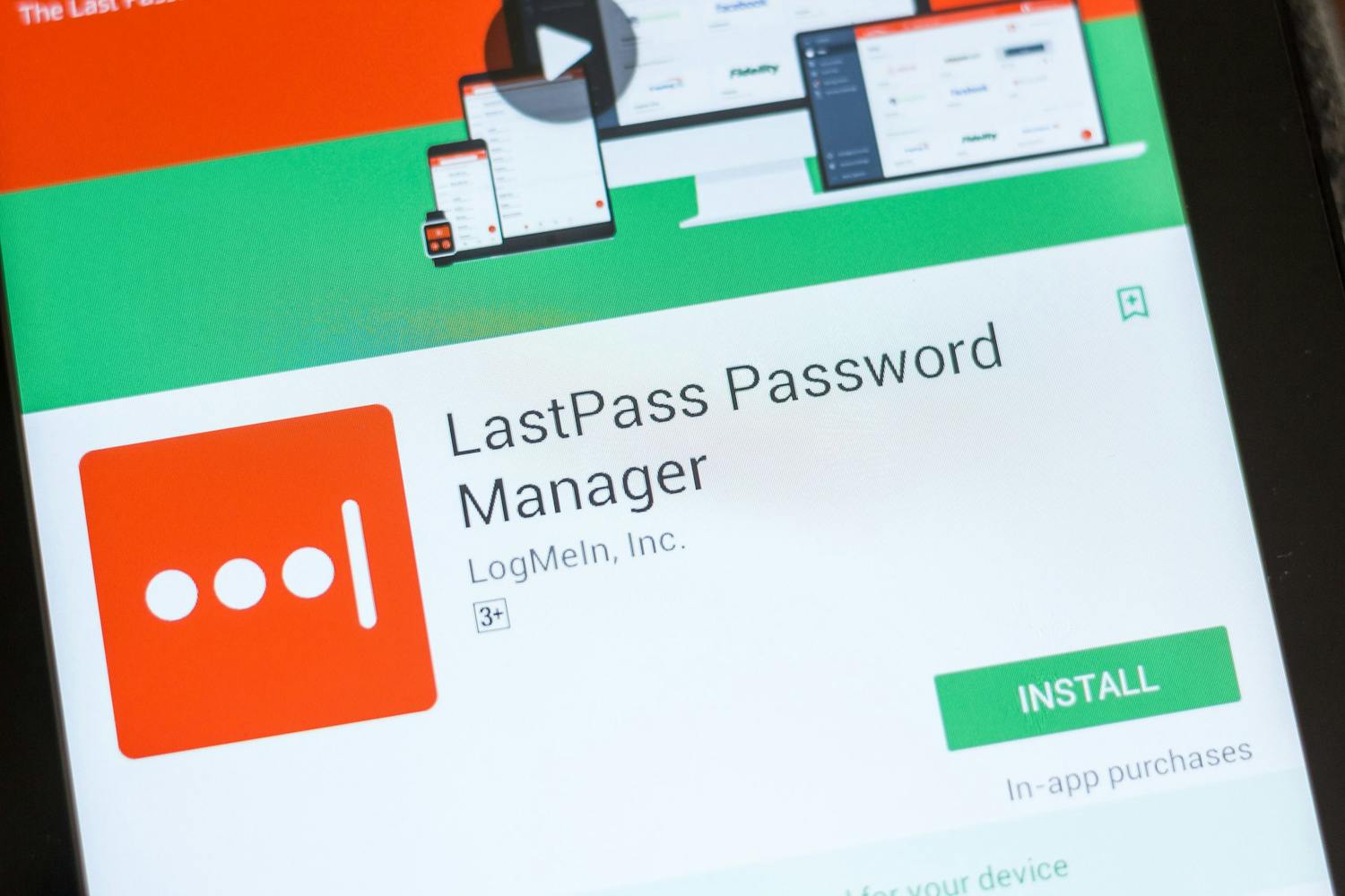 LastPass password manager vist på en Android smartphone eller iPhone.